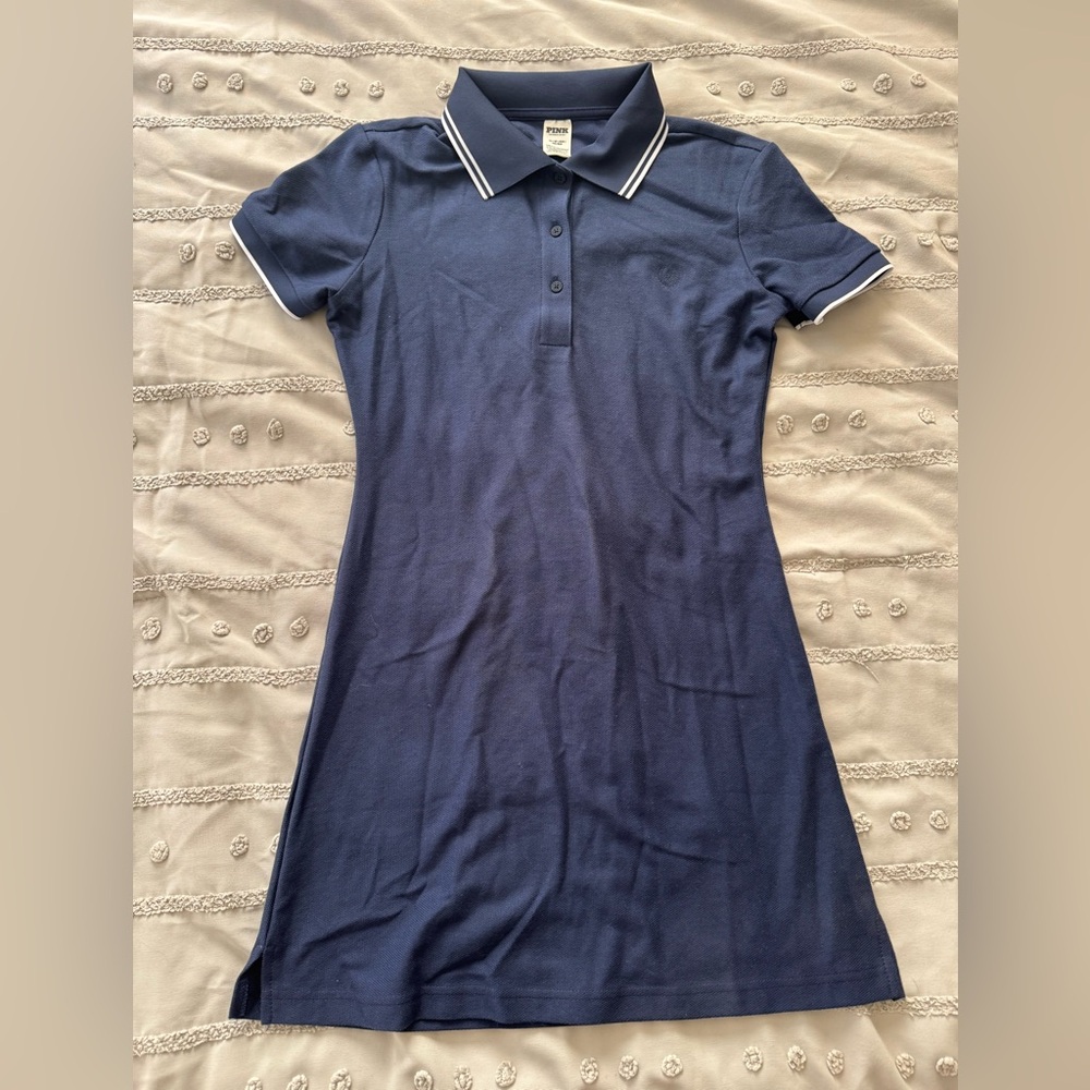 Lacoste Blue and White Cuffed Sleeve Polo Mini Dress
